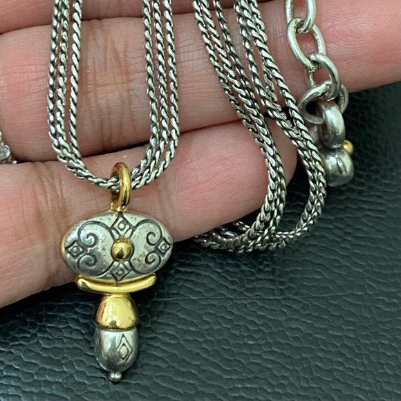 Retired BRIGHTON Venezia Gold/Silver Scrolled Oval Pendant 3-Strand Necklace - Picture 7 of 13